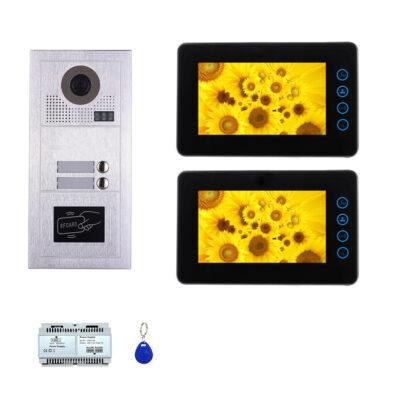 Two Tenants 7''iPad-like slim monitor video phone door entry camera kit