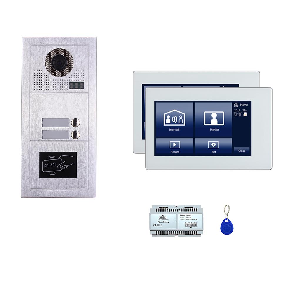 Two Tenants 7'' Touch screen vvideo phone door entry camera kit