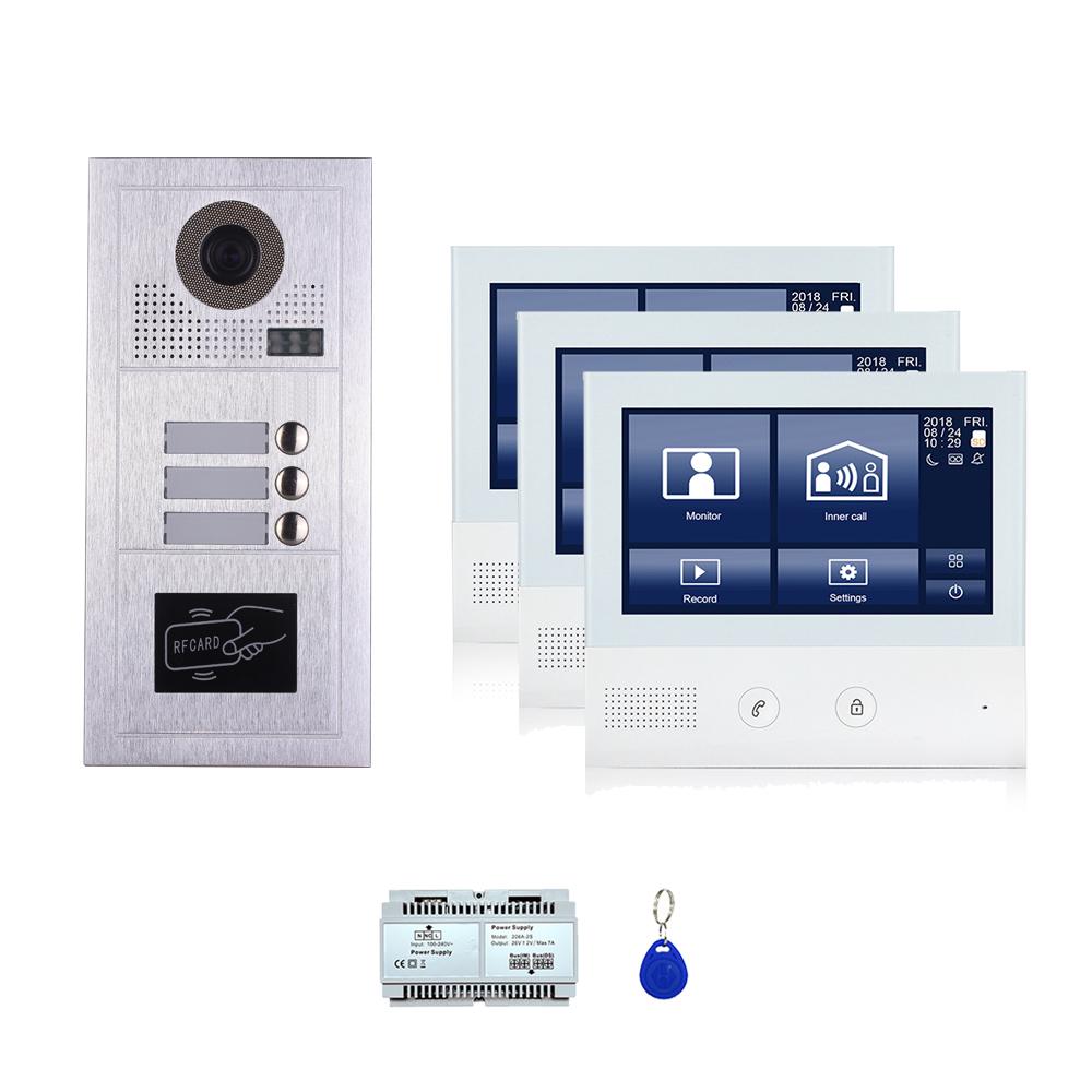 Three Tenants 7''touch screen phone door entry camera kit