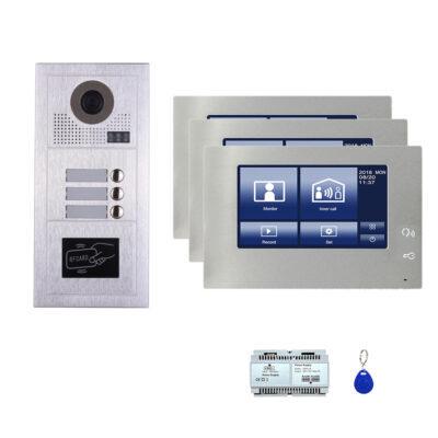 Three Tenants 7''touch screen phone door entry camera kit