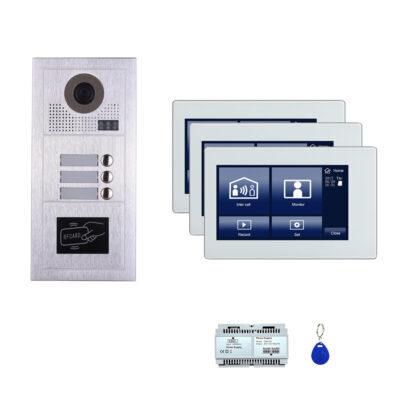 Three Tenants 7'' Touch screen vvideo phone door entry camera kit