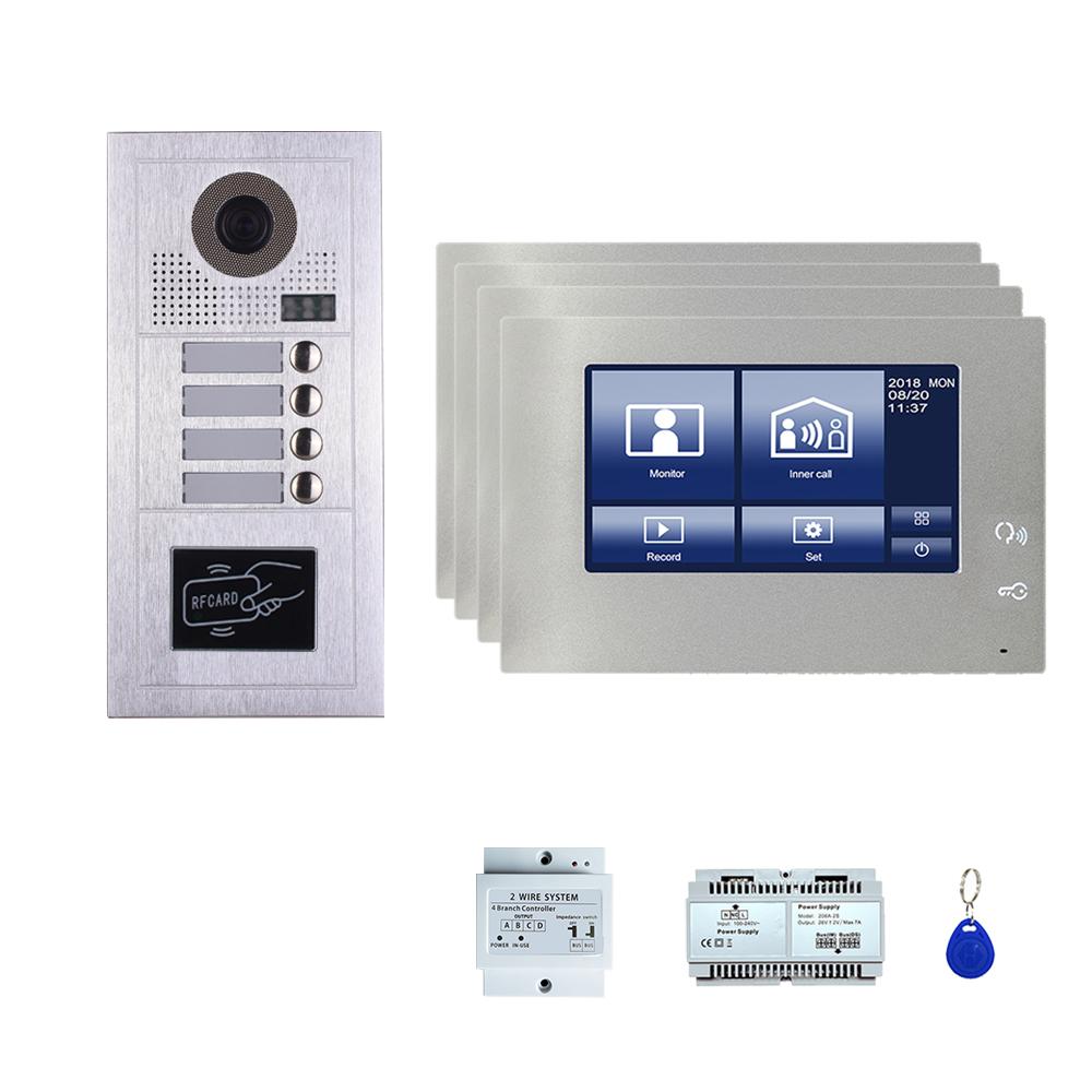 Four Tenants 7''touch screen phone door entry camera kit