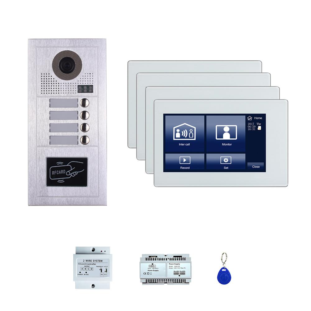 Four Tenants 7'' Touch screen vvideo phone door entry camera kit